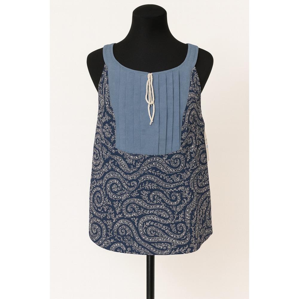 Tommy Hilfiger Womens XL Sleeveless Tank Top Blue‎ Paisley Pleated Casual